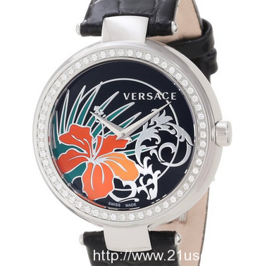 史低！高貴大氣奢華！義大利著名奢侈品牌范思哲Versace 女裝I9Q91D9HI S009鑲鑽不鏽鋼花蕾瑞士石英腕錶  原價$5,295.00  現特價只要$2,554.44 (52%off)包郵