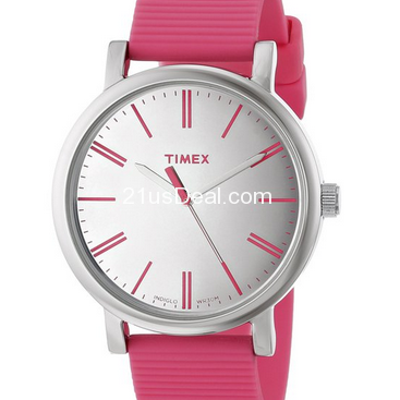 Timex Women's T2N789AB Originals Classic Round Silver-Tone Dial Pink Silicone Strap Watch  $32.84  (49%off)