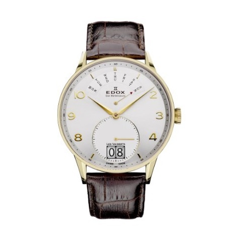 Edox Les Vauberts Silver Dial Brown Leather Mens Watch 34005-37JA-ABD, only $299.00, free shipping