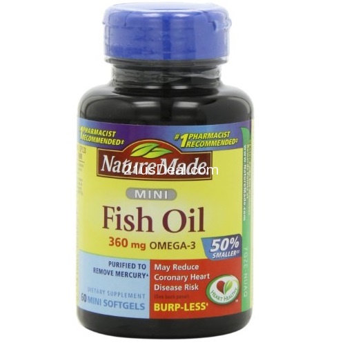 Nature Made 小顆Omega-3魚油500 Mg，60粒，原價$13.99，現點擊coupon后僅售$8.60，免運費