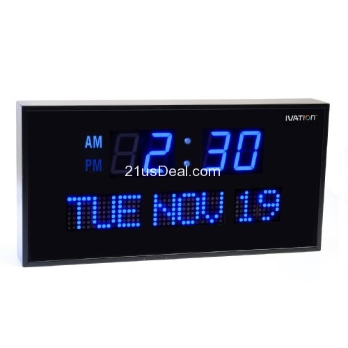 Ivation Big Oversized Digital Blue LED Calendar Clock with Day and Date - Shelf or Wall Mount (12 Inches - Blue Led), only $49.99, free shipping