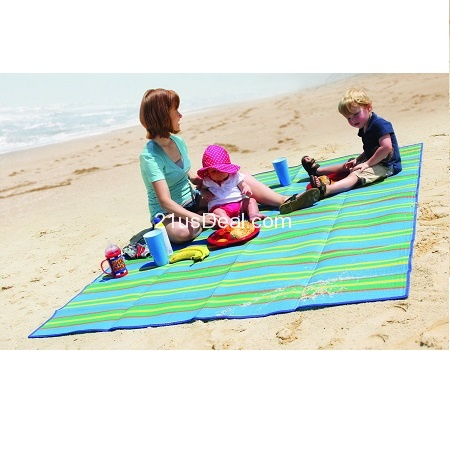 Camco Handy Mat with Strap, Perfect for Picnics, Beaches, RV and Outings, Weather-Proof and Mold/Mildew Resistant (Blue/Green - 60