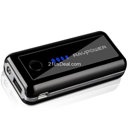 Amazon-Only $15 PORTABLE CHARGER RAVPower® 5600mAh External Battery Charger Power Bank USB External Battery Pack , Fit for Apple iPad 4,The New iPad, iPad mini, iPhone 5, iPhone 4S, iPod(Charging tip not Provided); Samsung Galaxy Series Smartphones S4, S3 i9300, Note 2; HTC Sensation,EVO 4G, Thunderbolt, 8X, Droid DNA; Nokia Lumia 920 and other Android & Apple Devices, Smart Phones, Tablets, other Mobile Devices with DC 5V Input (Premium Samsung Cells Adopted, 5V / 1A Standard USB Output, Built-in Flashlight, Free Carrying Pouch Included) MP3 Charger IPod Charger