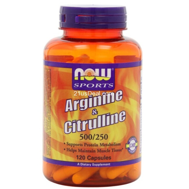 Now Foods Arginine 500mg and Citrulline 250mg, Capsules, 120-Count $12.82+free shipping