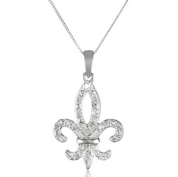 10k White Gold Diamond Fleur-de-Lis Pendant Necklace 1/10 Cttw, 18