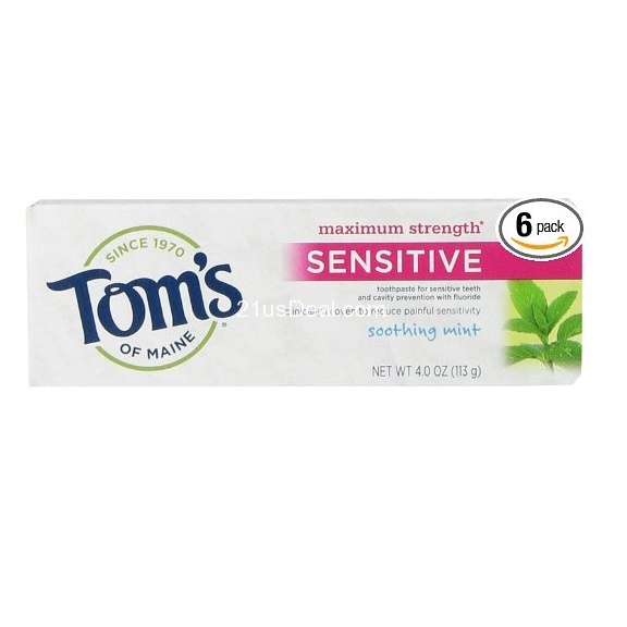 Tom's of Maine Maximum Strength Sensitive Natural Toothpaste, Soothing Mint, 4-Ounce Tubes (Pack of 6), only $9.16, free shipping