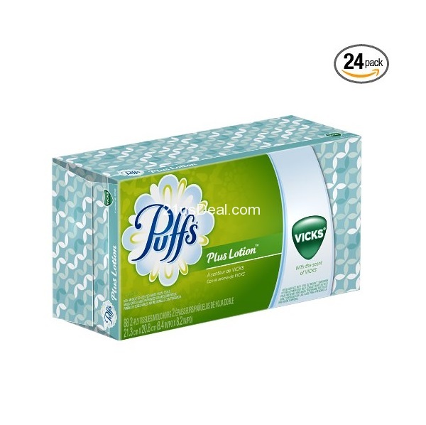 Puffs Plus Lotion With The Scent Of Vicks Facial Tissues; 88 Count; 1 Family Box (88 Tissues Per Box) (Pack of 24), only $19.42