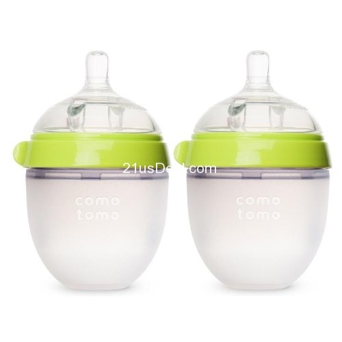 Comotomo Baby Bottle, Green, 5 Ounce, 2-Count,  only $11.99