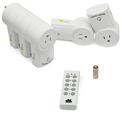 Amazon-Only $25.99 Etekcity® 5 Pack Auto-programmable Function Wireless Remote Control Outlet Switch (Battery included) ZAP 5L: Newest/smaller version with a 100ft range. It's the first version allowing you to program each button. One remote can match more outlets, and you can program additional remotes to each outlet easily. Great for the immobile (people with disabilities, etc.) Works through doors, floors and walls. Easy home automation. Great for lamps, lights, power strips and appliance