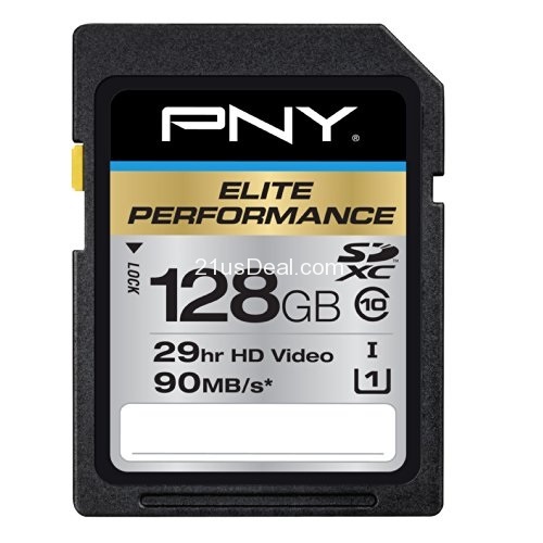 PNY 128GB Elite Performance 90MB/s SDXC Class 10 Flash memory Card (P-SDX128U1H-GE), only $37.99, free shipping