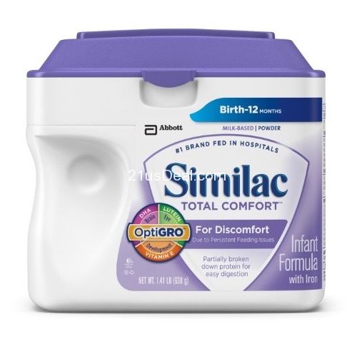 完美评价！Similac 雅培Total Comfort婴儿1段 乳糖过敏全护配方奶粉，1.41磅（22.56oz）/罐，共4罐， 原价$117.65，现点击coupon后仅售$90.56，免运费