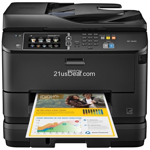 Epson WorkForce Pro WF-4640 Wireless and WiFi Direct, All-in-One Color Inkjet Printer, Copier, Scanner, 2-Sided Auto Duplex, ADF, Fax. Prints from Tablet/Smartphone. AirPrint Compatible. (C11CD11201), only $199.99, free shipping