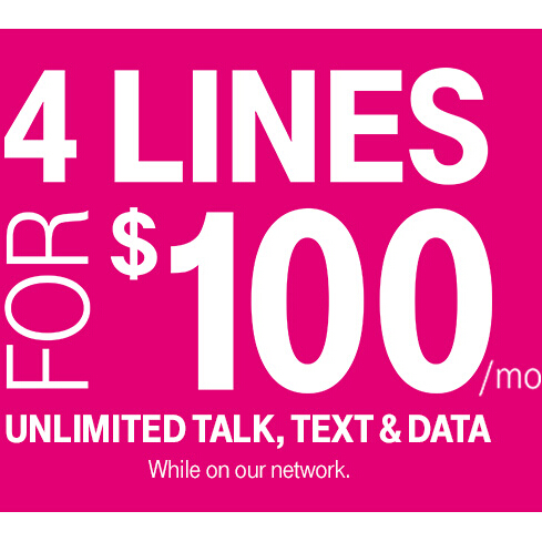 T-Mobile-4 Lines for $100/Mo