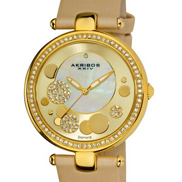 Akribos XXIV阿克波斯 AKR434YG  鑽石珍珠錶盤石英腕錶    原價$650.00  現特價只要$89.99 (86%off) 包郵