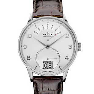 Edox Les Vauberts Silver Dial Black Leather Mens Watch 34005-3A-ABN  $419.99 (72%off)