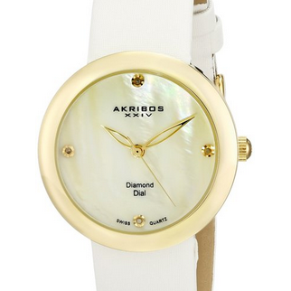 降，簡約奢華，關鍵平價！Akribos XXIV AK687YGW 鑲鑽瑞士石英女士腕錶  原價$195.00  現特價只要$34.99(82%off)包郵