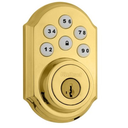 Kwikset 909 SmartCode® Electronic Deadbolt featuring SmartKey® in Lifetime Polished Brass, only $75.99, free shipping