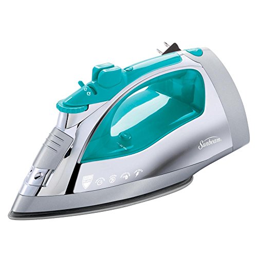 Sunbeam Steammaster Steam Iron | 1400 Watt Large Anti-Drip Nonstick Stainless Steel Iron with Steam Control and Retractable Cord, Chrome/Teal, GCSBSP-20, only $17.99