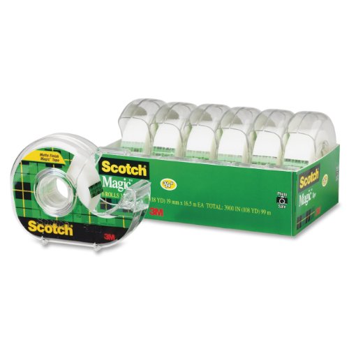 Scotch Magic Office Tape and Refillable Dispenser, 0.75 Inch x 18 Yards, Clear, Six per Pack (6122), only  $10.88