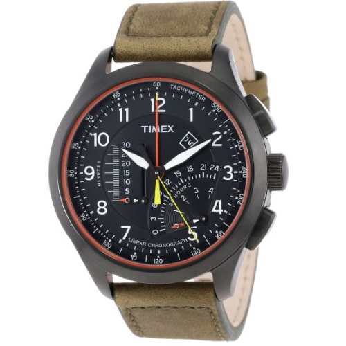 Timex Men's Iq T2P276 Green Leather Analog Quartz Watch with Black Dial, only $47.50, free shipping after u sing coupon code 