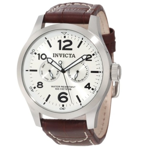Invicta Men's 0765 II Collection Silver Dial Brown Leather Watch, only $49.99, free shipping