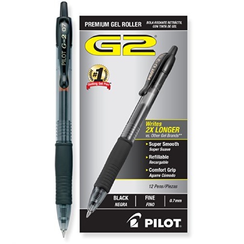 Pilot G2 Retractable Premium Gel Ink Roller Ball Pens, Fine Point, Black, Box of 12 (31020), only $11.89