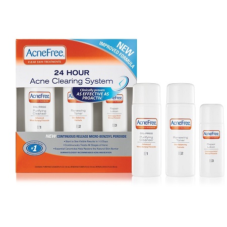 Acne Free 3 Step 24 Hour Acne Treatment Kit - Clearing System W Oil Free Acne Cleanser, Witch Hazel Toner, & Oil Free Acne Lotion - Acne Solution W/ Benzoyl Peroxide for Teens and Adults only $6.89