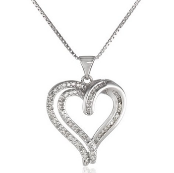 Sterling Silver Diamond Heart Pendant Necklace (1/3 cttw, I-J Color, I2-I3 Clarity), 18