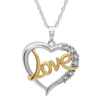 Amanda Rose Collection Sterling Silver and Diamond Love in Heart Pendant-Necklace on an 18in. Chain, only $21.88