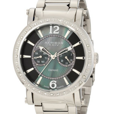 閃購：Akribos XXIV AK465SS男士 鑲鑽珍珠母貝瑞士石英計時腕錶   原價$695.00 現特價只要$76.99(89%off)包郵
