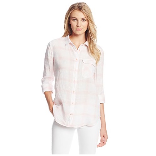 Calvin Klein Jeans Women's Plaid Ramie Linen Button-Front Shirt, only $19.84