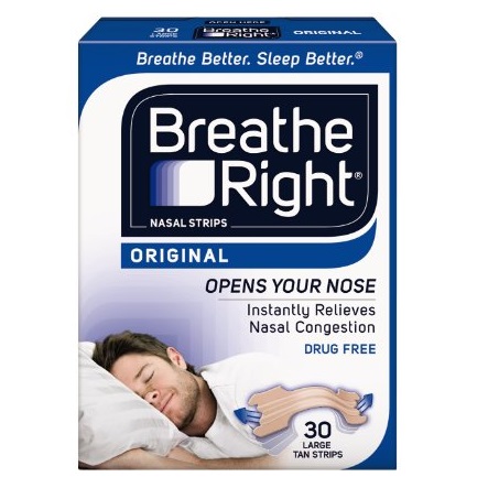 Breathe Right Nasal Strips, Large, Tan, 30-Count Box, only $7.49