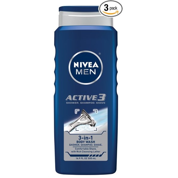 Nivea男式3合1沐浴液，16.9 oz/瓶，共3瓶，原价$17.97，现点击Coupon后仅售$8.08，免运费