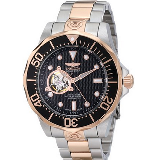 史低！Invicta因維克塔 男士13708 潛水員18K鍍玫瑰金黑色紋理錶盤自動腕錶  原價$695.00  現特價只要 $116.99(83%off)  包郵