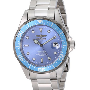 閃購：近史低！清新藍色！Invicta因維克塔 12813X 男士專業潛水員藍色錶盤不鏽鋼石英腕錶  原價$395.00  現特價只要$47.99 (88%off)包郵