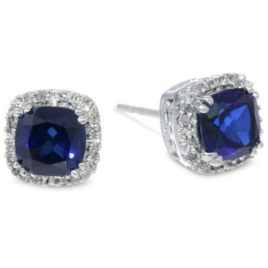 10k White Gold, Created Blue Sapphire, and Diamond Earrings (1/10 cttw)  $124.99 (68%off)