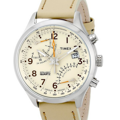 Timex Men's T2P382 Intelligent Quartz Fly-Back Chronograph Beige Leather Strap Watch  $72