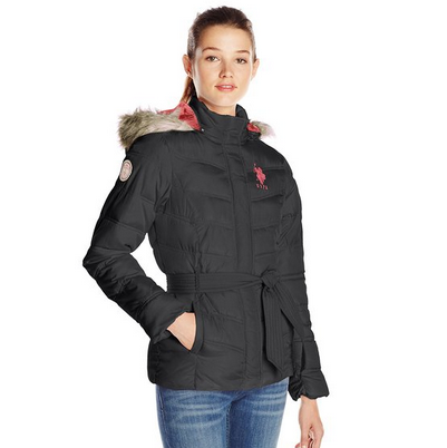 U.S. Polo Assn. Women's Self Tie Puffer Jacket with Faux Fur Trimmed Hood  $23.33(73%off)