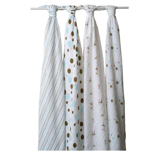 aden + anais Classic Muslin Swaddle Blanket 4 Pack, Aqua and Brown (Previous Model), only $31.83, free shipping