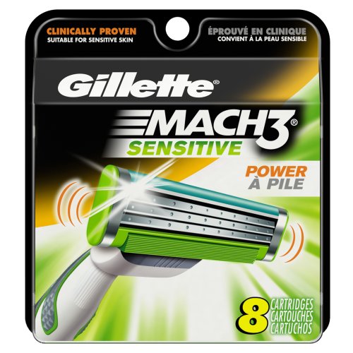 Gillette吉列 Mach3 Sensitive 电动剃须刀 替换刀片，8个装，原价$25.26，现点击coupon后仅售$12.04，免运费
