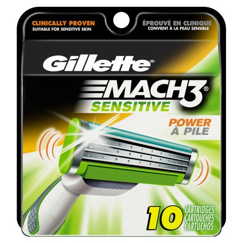 史低价！Gillette吉列 Mach3 Sensitive 电动剃须刀 替换刀片，10个装，原价$30.21，现点击coupon后仅售$17.17，免运费