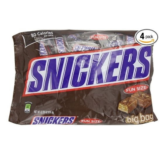 Snickers Fun Size Candy, 22.55-Ounce Packages (Pack of 4), only $10.62