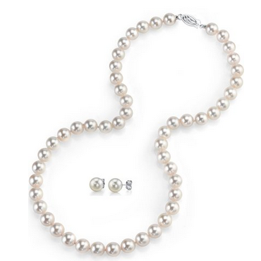 閃購：14K白金/ 黃金AAAA級白色淡水珍珠項鏈+耳環套裝18″ 原價$419.00 現特價只要$119.00(72%off) 包郵