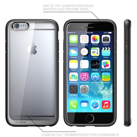 iPhone 6 Case, i-Blason [Scratch Resistant] Apple iPhone 6 Case 4.7 inch Halo Series Hybrid Clear Case / Cover with TPU Bumper for iPhone 6 (Black/Clear)  $11.99