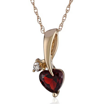 10k Gold Heart Gemstone Diamond Pendant Necklace (0.005 ct, I-J Color, I2-3 Clarity), 18