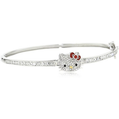 Hello Kitty Czech Crystals Flat Pave Face and Red Girl's Bow Bangle Bracelet $147.99(26%off)