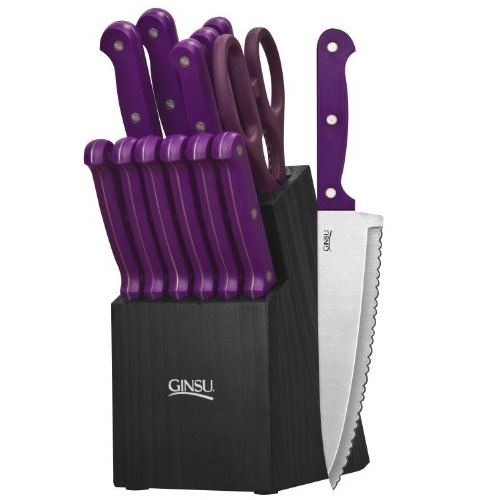 Ginsu 3891 Essential Series 14-Piece Cutlery Set with Black Block, Purple, only $36.04, free shipping
