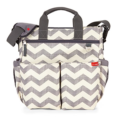 Skip Hop Baby Duo Signature Diaper Bag with Convertible Shoulder-to-Stroller Shuttle Clips and Cushioned Changing Mat, 10 Pockets, Chevron, only $42.40