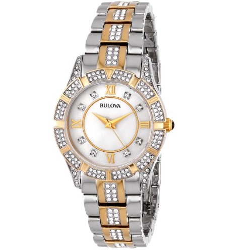 超贊！好價！Bulova 寶路華 98L135 珍珠貝母  施華洛世奇水晶 女士手錶，原價$399.00，現僅售$176.99，免運費