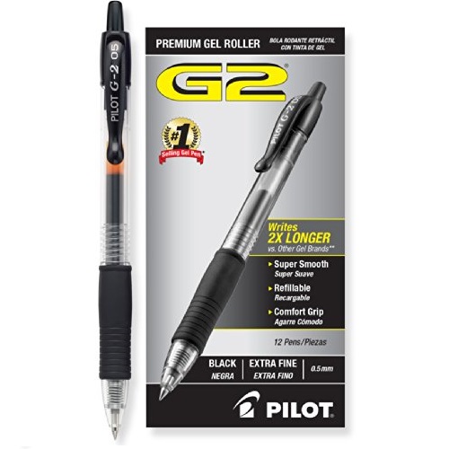 Pilot G2 Retractable Premium Gel Ink Roller Ball Pens, Extra Fine Point, Box of 12, Black (31002), only $9.39